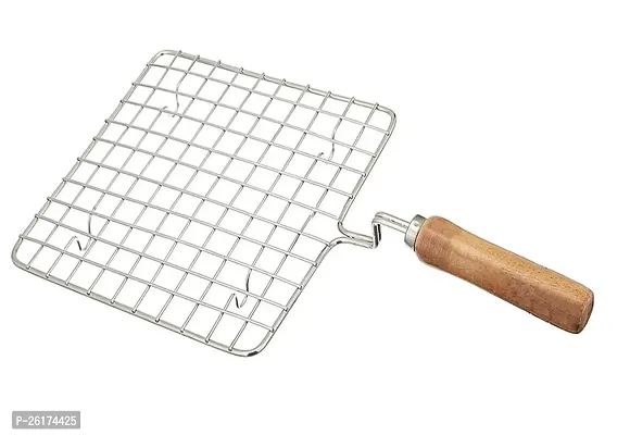 Teel Large Size Pack Of 1 Square Papad Roaster Chapati Roti Jali Barbeque Grill With Wooden Handle-thumb2