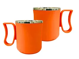 CB- Apex Style Mug Insulated Double Wall Steel & Plastic Milk-Tea-Coffee Color :(Orange) Set of 2 Pcs-thumb2