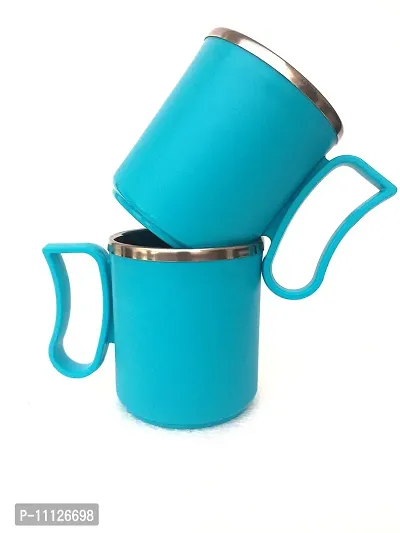 Canberry Apex Stylish Mug & Cup Coffee Plastic Steel Milk,Tea,Coffee Mug for Outdoor ,Office & Home .2 Piece ,Blue-thumb4