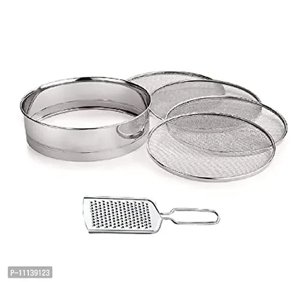 Canberry Combo of Stainless Steel Aata Channi/ Flour Strainer with 4 Interchangeable Net and Stainless Steel Cheese Grater