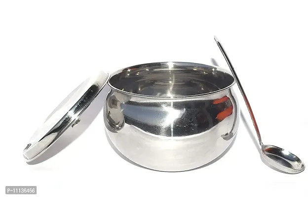 Ghee Pot Steel Ghee Dani Oil Pot For Kitchen Storage Steel Jar Container With Spoon Puja Ghee Pot Pack Of 1 Pot 375 Ml Silver