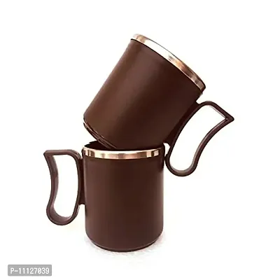 Canberry Apex Style of Plastic Steel Milk-Tea-Coffee Mug 300 ML Color :(Brown) Set of 2 Pcs.-thumb4