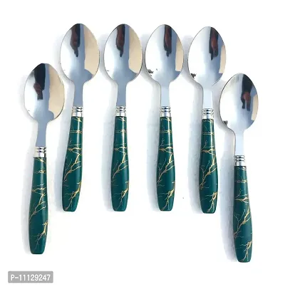 Stainless Steel Dinner Table Spoon Set of six Dining Table Dessert Tea Spoon with Ceramic Design Handle Set of 6