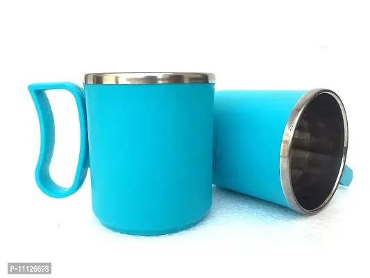 Canberry Apex Stylish Mug & Cup Coffee Plastic Steel Milk,Tea,Coffee Mug for Outdoor ,Office & Home .2 Piece ,Blue-thumb0