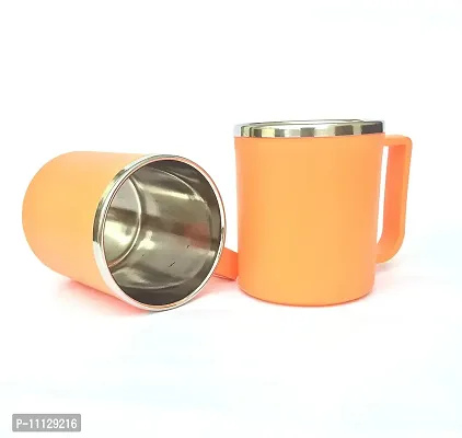 Canberry Orange 6 Pcs of 200 ML Coffee Mug & Coffee Mug Steel Insulated & Plastic Stylish Coffee and Milk Mug.-thumb0