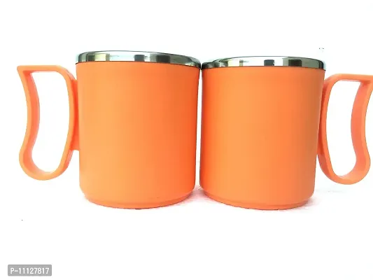 Canberry Apex Stylish Mug & Cup Coffee Plastic Steel Milk,Tea,Coffee Mug for Outdoor ,Office & Home .2 Piece ,Orange