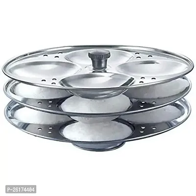 Stainless Steel Quality Idli Maker - Idli Stand - Idli Plates (3 Plate) With Big Spatula And Oil Brush Set-thumb2