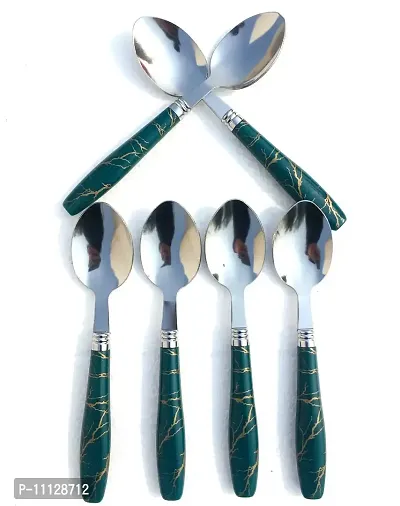CB Steel Table Spoon Set of 6 Dining Table Dessert / Tea Spoon with Ceramic Design Set of 6
