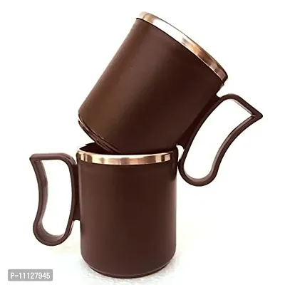 CB- Apex Style Mug Insulated Double Wall Steel & Plastic Milk-Tea-Coffee Color :(Brown) Set of 2 Pcs-thumb0