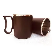 Canberry Apex Style of Plastic Steel Milk-Tea-Coffee Mug 300 ML Color :(Brown) Set of 2 Pcs.-thumb2