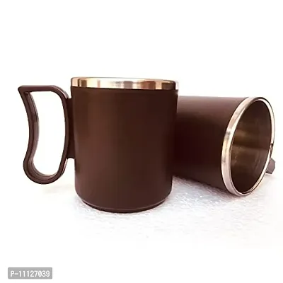 Canberry Apex Style of Plastic Steel Milk-Tea-Coffee Mug 300 ML Color :(Brown) Set of 2 Pcs.-thumb3