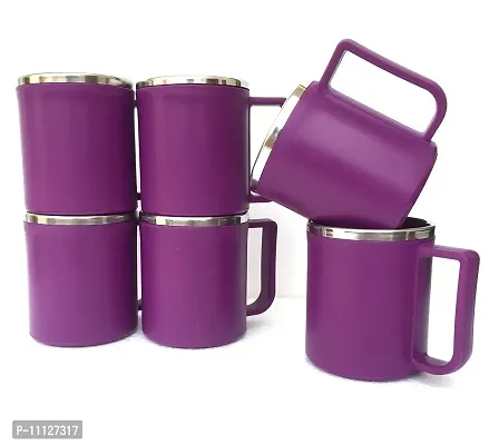 canberry Stylish Unbreakable Insulated Double Wall Spill Proof Plastic Stainless Steel Tea Cup,Coffee Mug Milk Mug for Home  Kitchen / Office -Capacity 200 ML 6 Pieces, Purple