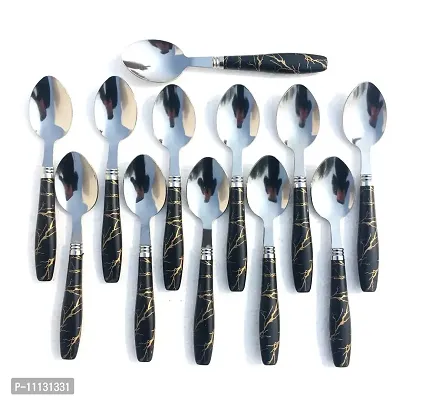 Canberry 6 Pieces Set of Ceramic Designer Table Stainless Steel Dinner/ Table Spoons,Set of 6 Assorted
