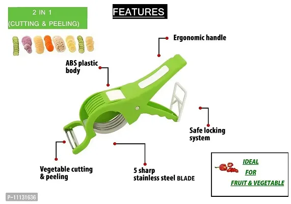 Canberry 2-in-1 Peeler Slicer Plastic Multi-use,Banana, Cucumber, Carrot Cutter, Fruit Vegetable, Salad Shredder, Cutters 5 Stainless Steel Blades for Kitchen-thumb2