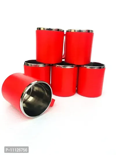 Stylish Coffee Mug Set of six pcs Outer Plastic Inner Steel Insulated Tea Coffee Milk Mug for Daily Home  Office-thumb0