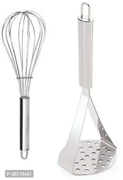 Canberry Combo Of Potato Masher With Stainless Steel Egg Beater-thumb0