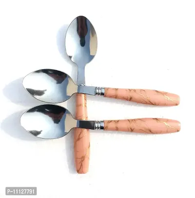 Canberry Ceramic Finish Style Stainless Steel Premium Table Spoon Set of 6 Pieces.-thumb3