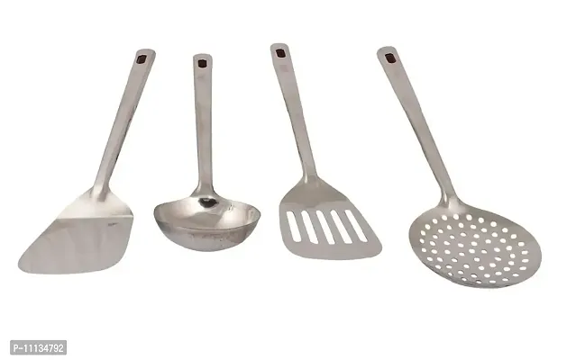 Canberry Combo 4 pcs Set ladle  Spatula  Slotted Spatula  Skimmer Stainless Steel Kitchen Set Utensils for Daily Use-thumb5