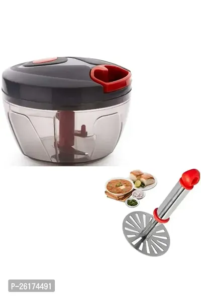 Combo Set Vegetable Chopper With Stainless Steel Pav Bhaji Masher Kitchen Tool Set (Chopper, Masher)-thumb0