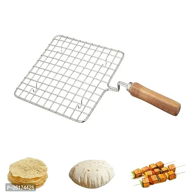 Teel Large Size Pack Of 1 Square Papad Roaster Chapati Roti Jali Barbeque Grill With Wooden Handle