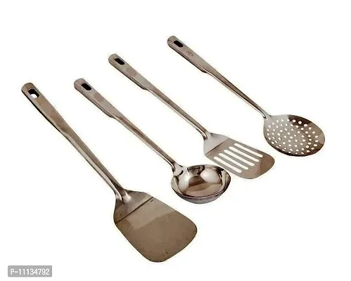 Canberry Combo 4 pcs Set ladle  Spatula  Slotted Spatula  Skimmer Stainless Steel Kitchen Set Utensils for Daily Use