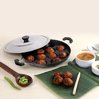 CB-Non-Stick 12 Cavities Appam Patra with Steel Lid,BlackPaniyarrakal,Paniyaram,Appam Pan,Maker,Pan Cake Maker.Pack of 1-thumb3