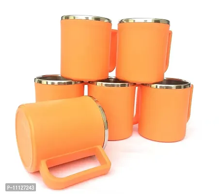 canberry CB Jony Style 200 Ml Cup  Coffee Unbrakable of Plastic Insulated Steel Milk,Tea,Coffee Mug for Outdoor ,Office  Home. Set of 6 Color: Orange-thumb0