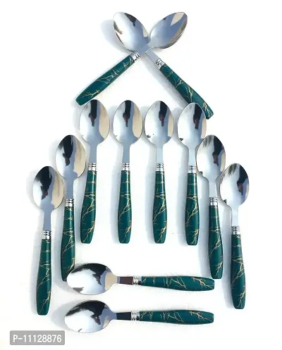 CB Steel with Ceramic DesignTable Spoon Set of 12 Dining Table Dessert / Tea Spoon with Ceramic Design Set of 12