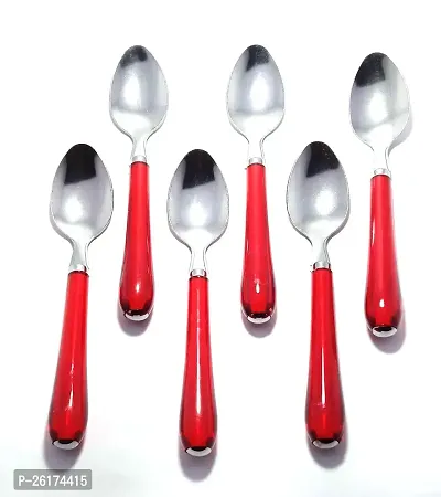 Canberry 6-Pieces Fancy Red Spoon Set - Table Spoon  Cutlery Set - Steel With Shiny Red Fancy Plastic Handle - Spoon (Set Of 6 Spoon) Pack Of 1-thumb0