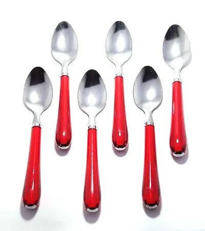 Canberry 6-Pieces Fancy Red Spoon Set - Table Spoon  Cutlery Set - Steel With Shiny Red Fancy Plastic Handle - Spoon (Set Of 6 Spoon) Pack Of 1