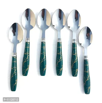 CB Steel Table Spoon Set of 6 Dining Table Dessert / Tea Spoon with Ceramic Design Set of 6-thumb2