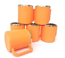 Canberry Orange 6 Pcs of 200 ML Coffee Mug & Coffee Mug Steel Insulated & Plastic Stylish Coffee and Milk Mug.-thumb1