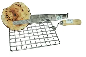 Canberry Papad Jali With Steel Tong Stainless Steel Wire Roaster With Wooden Handle Roti Chapati Grill Square 1 Pc + Steel Tong 1 Pc-thumb1