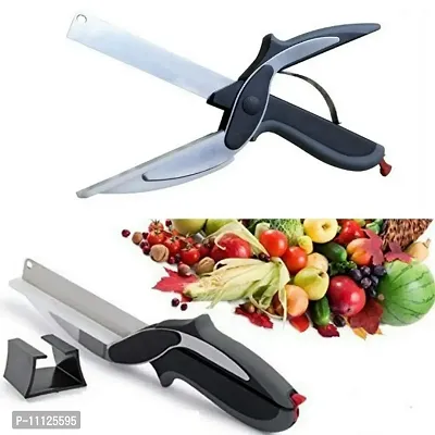 2 in 1 Stainless Steel Multi Functional Kitchen Vegetable Clever Cutter Scissor for Home Kitchen with Lock System Clever Cutter-thumb0