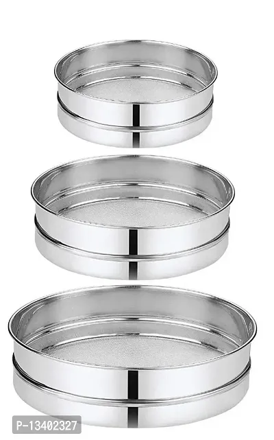 Stainless Steel Flour Chalni Spices Food Strainers Atta Chalni Sieve Combo of 3 Strainer pack of 1-thumb0