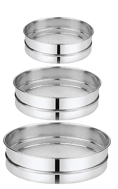 NURAT? Pure Stainless Steel Flour Chalni,Spices,Food Strainers,Atta Chalni,Sieve Combo of 3 Strainer