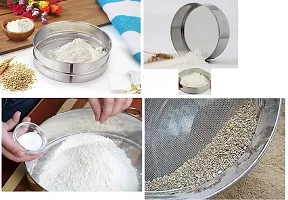 Stainless Steel Flour Chalni Spices Food Strainers Atta Chalni Sieve Combo of 3 Strainer pack of 1-thumb2