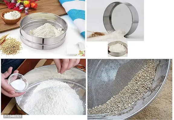 Stainless Steel Flour Chalni Spices Food Strainers Atta Chalni Sieve Combo of 3 Strainer pack of 1-thumb3