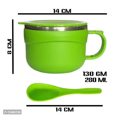 Plastic Steel Insulated Choco Pasta Soup Bowl with Lid Handle Spoon-thumb2