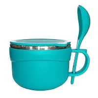 Plastic Steel Insulated Choco Pasta Soup Bowl with Lid Handle Spoon-thumb2