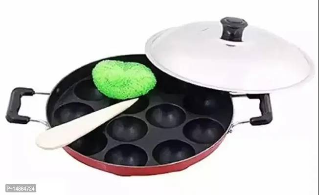 Appe Maker Apama Pan Pitha Maker Uttapam Pan NonStick Pan with Lid Cast Iron red surface Appam Pan Pack of 1-thumb0