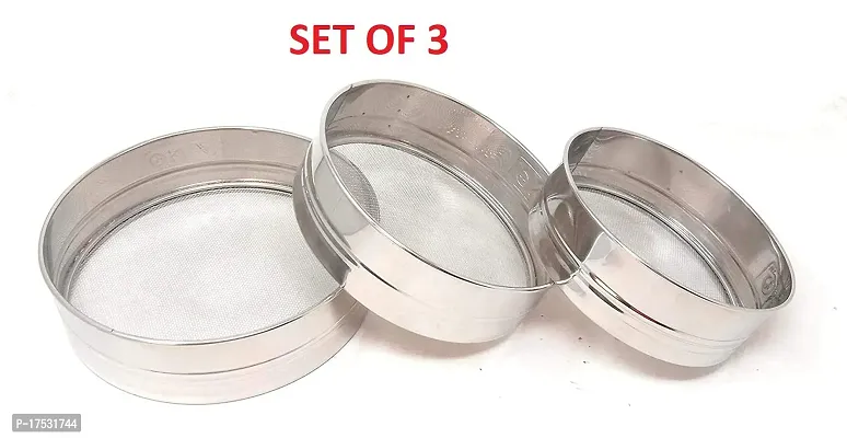 Premium Steel Sieves Aata Chalni Set of 3 Perfect for Flawless Sifting and Straining-thumb0
