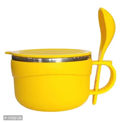 Bowl Plastic Steel Insulated Pasta Noodle Soup Bowl Container with Lid and Spoon Pack of 1-thumb2