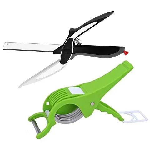 RELEENA Plastic & Stainless Steel Clever Chopper & Vegetables Cutter Slicer with Peeler for Kitchen (Combo, Multicolour)