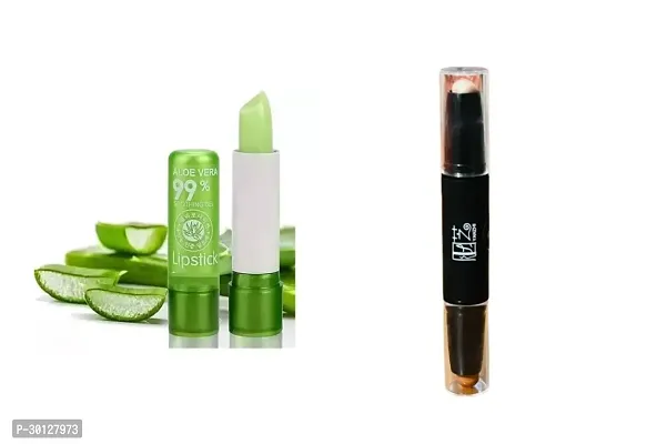 Aloe Vera Lip Balm And Long Lasting And Sweat Proof Contour Highlight Double-Ended Stick- Pack Of 2