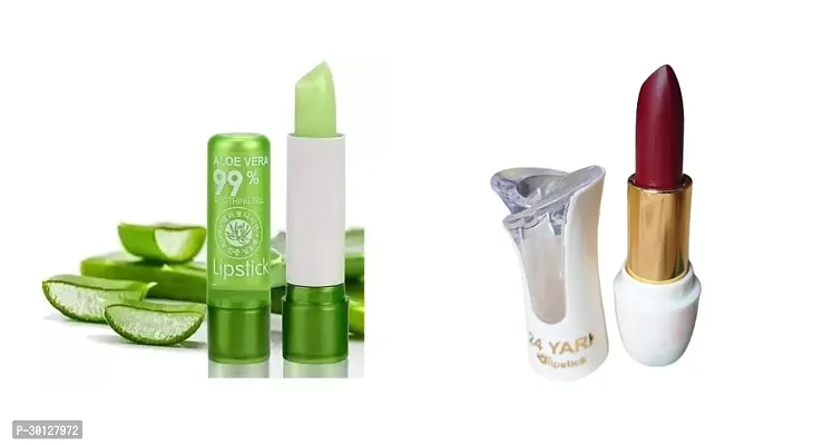 Aloe Vera Lip Balm And Waterproof Long Lasting Red Matte Lipstick- Pack Of 2