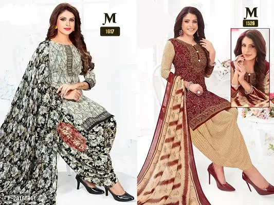 Designer Crepe Unstitched Dress Material Top With Bottom Wear And Dupatta Set For Women Pack Of 2