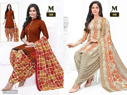 Designer Crepe Unstitched Dress Material Top With Bottom Wear And Dupatta Set For Women Pack Of 2-thumb0