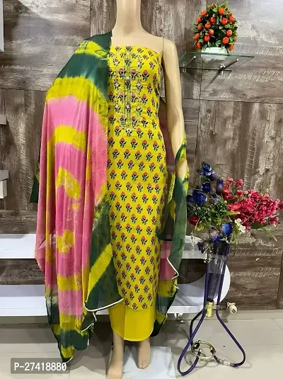 Elegant  Cotton Printed Dress Material with Dupatta For Women-thumb0