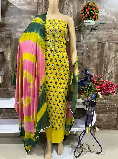 Haldi Special Ethnic Printed Cotton Unstitched Dress Material